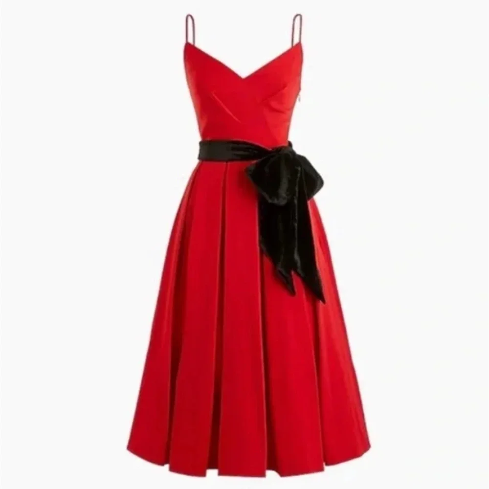 J. Crew Red Spaghetti Strap Pleated Cocktail Taffeta Dress Size 6 Fit & Flare